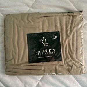 Lauren Ralph Lauren Solid Twin Flat Sheet Biege 250 Thread 100% Cotton NEW 66x96